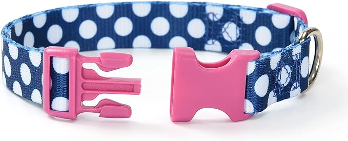 Mile High Life Dog Collar | Cute Puppy Collars | Lightweight Girl Dog Collar | Soft Boy Dog Collars | w Geometric Plaid Wave Line Pattern (Blue/White, Small)