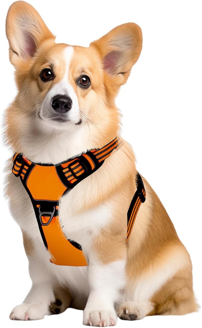 Dog Harness,No Pull Pet Harness Adjustable Reflective Pet Harness Easy Control Handle for Small to Large Dogs Soft Padded Puppy Vest (Orange, Medium)