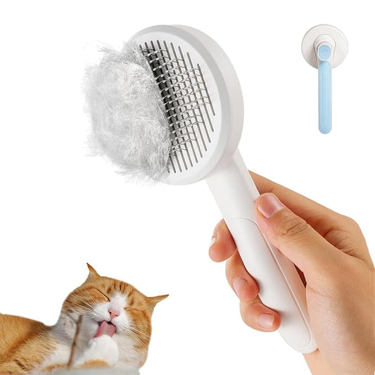 New pet brus, cat hair brush with release button,Dog hair brush,Removing loose hair,Pet grooming supplies,Cat brushes for indoor cats (Blue)