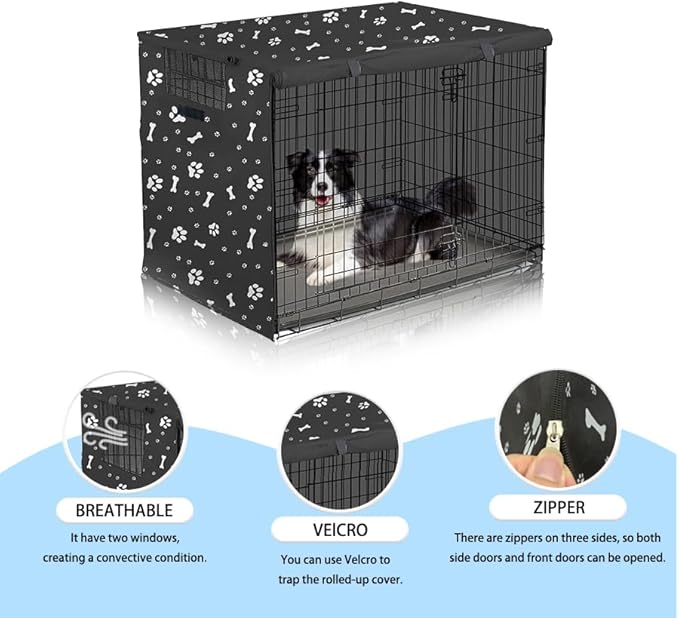Dog Crate Cover, Pet Kennel Cover,Durable Breathable Dog Kennel Cover, Windproof Sun Protection Crate Cover Outdoor/Indoor, Black -L (48" L x 30" W x 33" H)