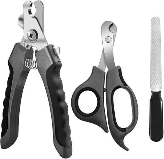 Pet Nail Clippers and Trimmers Set Safety Guard to Avoid Over Cutting Razor Sharp Blades Grooming Tool for All Small Large Dog Cat (Grey)