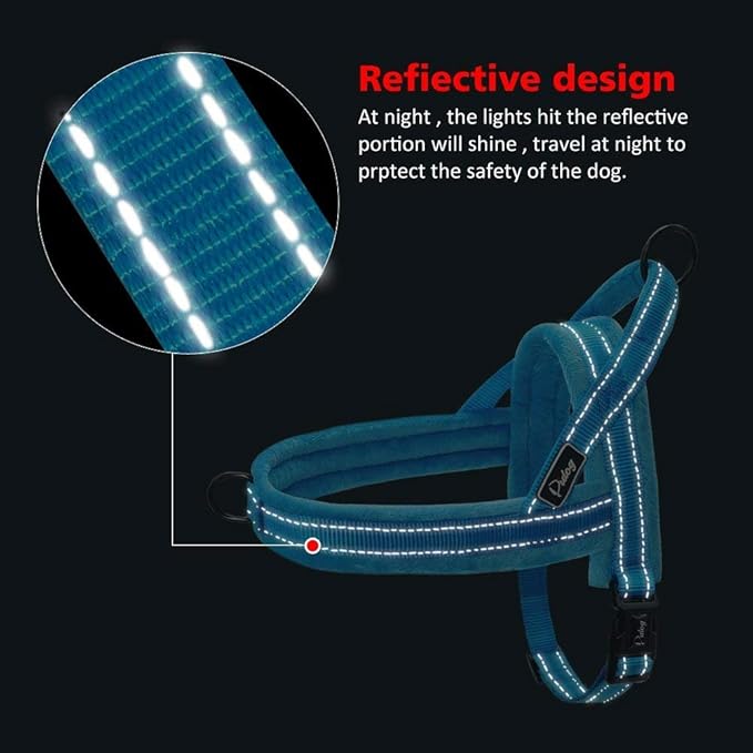 Didog Soft Flannel Padded Dog Vest Harness, Escape Proof/Quick Fit Reflective Dog Strap Harness,Easy for Training Walking,Blue S Size
