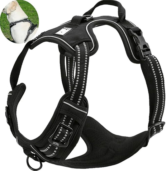 OLizee® New No Pull Dog Harness Outdoor Adventure Reflective Markings Pet Vest with Handle Adjustable Protective Nylon Walking Pet Harness Variety of Sizes and Colors,Black S