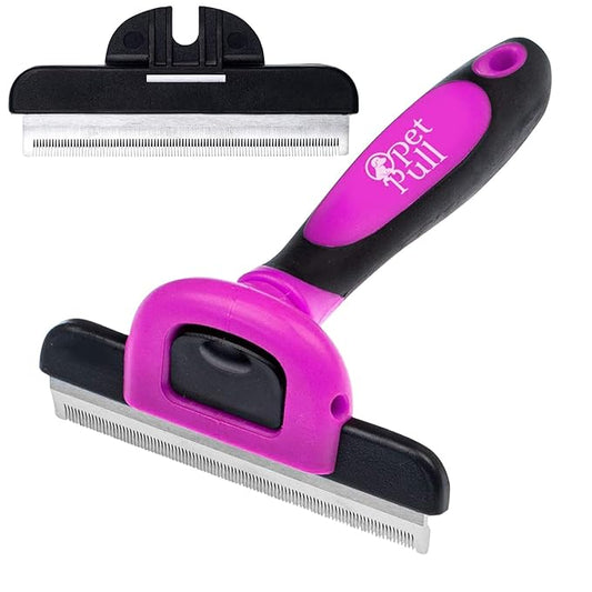 Deshedding and Grooming Tool - Stainless Steel Knot Detangler Comb for Dogs & Cats, Reduces Shedding by 95% (Pink)