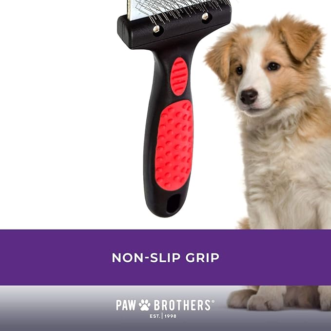 Ryan's Pet Supplies Paw Brothers Double Sided Soft Flex Slicker Brush, Professional Grade, Angled Stainless Steel Pins, Comfort Grip, Flexible Head, Small, 2 in. x 2.5 in.