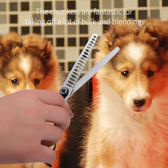 Fenice Peak 7.5'' Dog Chunker Scissors For Grooming 440C Stainless Steel Black Non-Slip Handle Sharp Blades Professional Pet Trimming Scissors for Cats Thinning Rate 75%