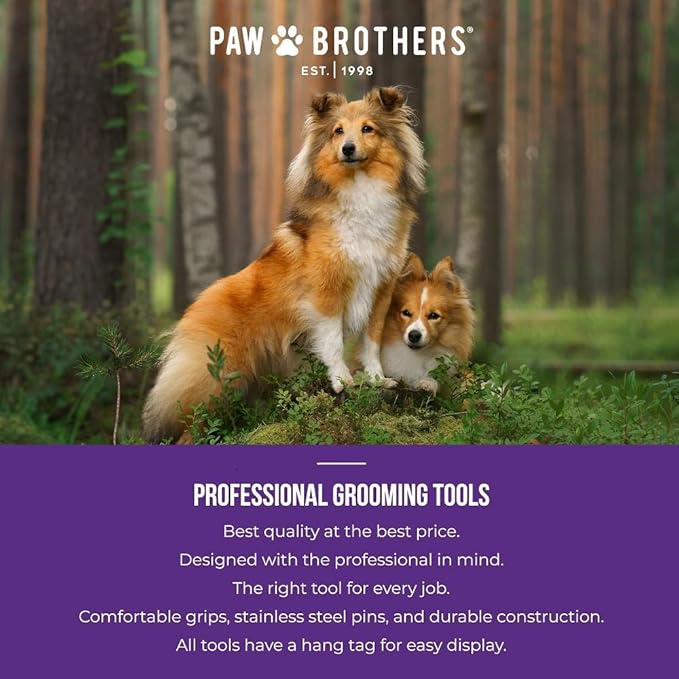 Paw Brothers Soft Pin Curved Slicker Brush for Dogs, Coated Tips, Maximum Coverage, Gentle on Skin, Small
