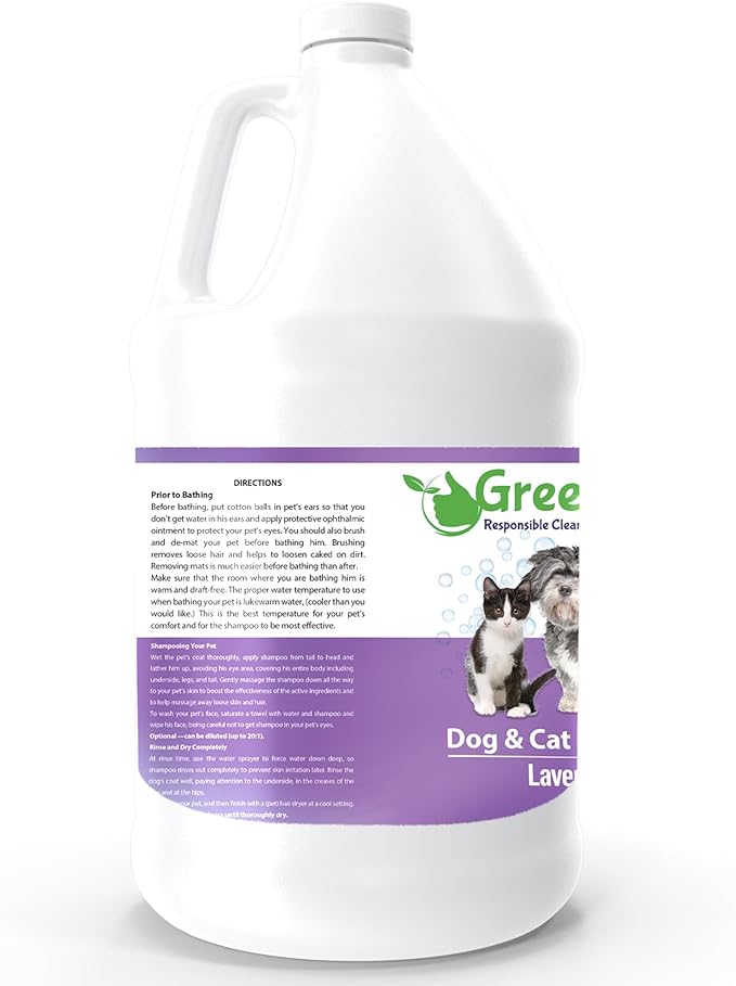 GreenFist Pet Shampoo Conditioner for Dogs & Cats Care Intense Cleaning Power Sooth Skin Made in USA (Lavender 1 Gallon)