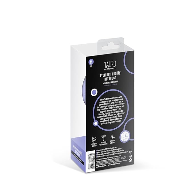 TAURO PRO LINE - Slicker Brush Round | Premium brush for dogs and cats with soft, flexible cushion ergonomic design. | Included: 1x grooming brush in Purple, Dimensions: Round, 3,5 x 7,4 in