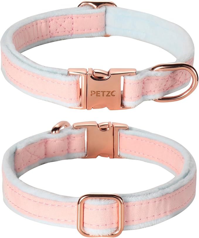 Dog Collar,Metal Buckle Pet Collar Suede Dog Collar Soft&Comfy Adjustable Pet Gift Collars with Bow for Small Medium Large Dogs (Large, Pink&Blue)