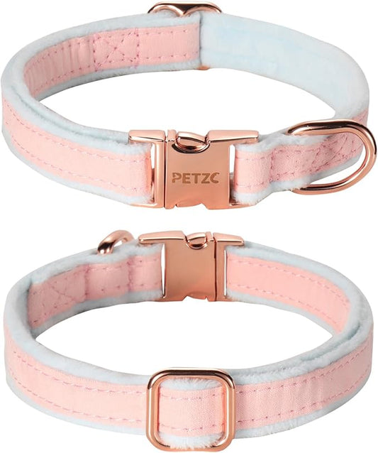 Dog Collar,Metal Buckle Pet Collar Suede Dog Collar Soft&Comfy Adjustable Pet Gift Collars with Bow for Small Medium Large Dogs (Large, Pink&Blue)