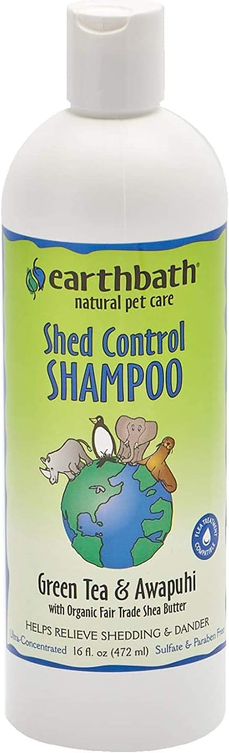 earthbath, Green Tea & Awapuhi Shed Control Dog Shampoo - Cruelty Free Dog Shampoo, Helps Relieve Shedding & Dander, Gentle Dog Wash, Made in USA, Dog Bathing Supplies - 16 Oz (1 Pack)