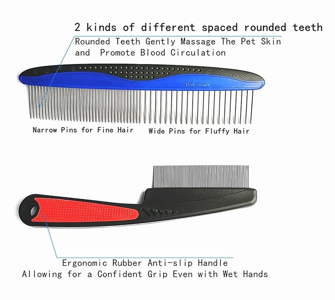 Dog Combs for Grooming, FULLINY 4 In 1 Dog Grooming Comb Set With Flea Comb,Tear Stain Remover For Dogs,Professional Dog Combs,Storage Bag