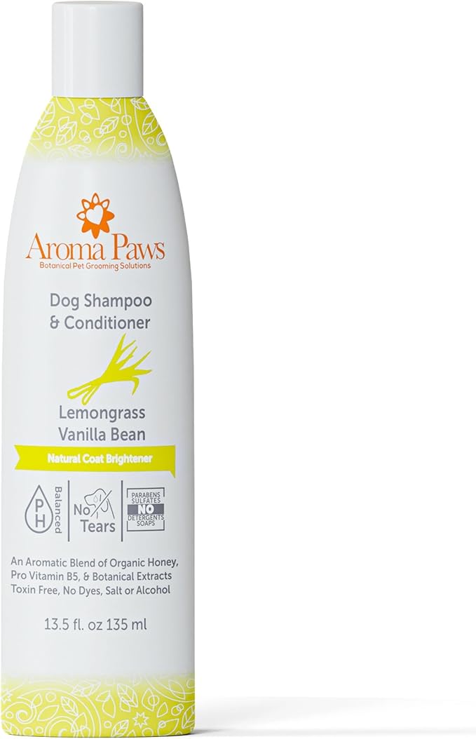 Dog Shampoo – Cleansing Wash, Conditioning, Moisturizing – Healthy Ingredients – Aromatic Grooming Puppy Shampoo – Tearless Cleaner, Lemongrass Vanilla Bean 13.5 oz