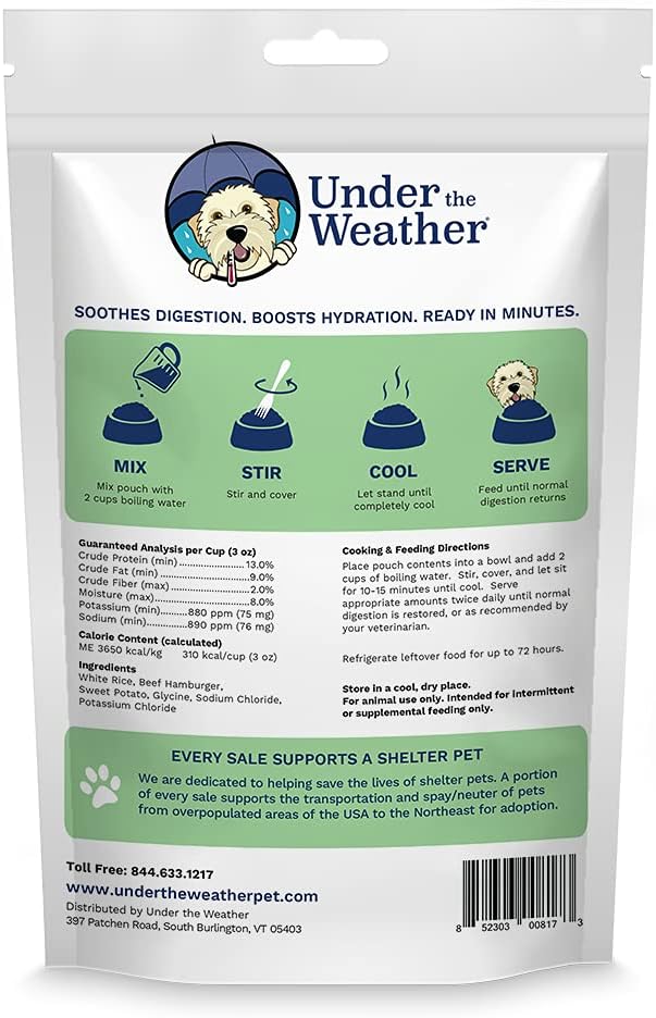 Under the Weather Bland Diet for Dogs | Easy to Digest for Sick Dogs |Always Be Ready| Contains Electrolytes - Natural Freeze Dried 100% Human Grade Meats| 1 Pack- Rice, Hamburger & Sweet Potato - 6oz