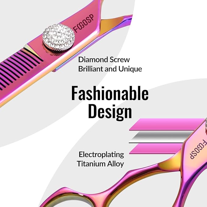 Professional Curved Thinning Shears Dog Grooming Scissors 7.5'' Rainbow Curved Thinner Scissors for Grooming Large Dogs Pet 56 Teeth Japan 440C(Curved Thinner,Rose Red)