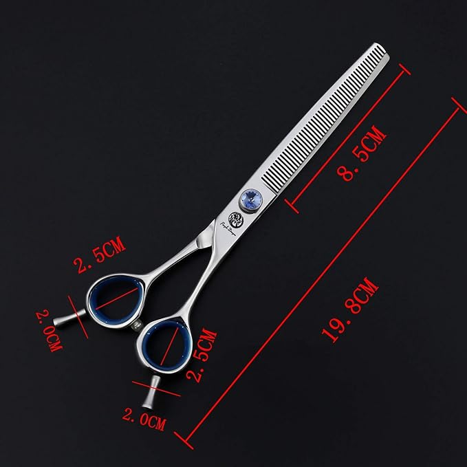 Purple Dragon Touch Pet Blenders Shears, 7.0" 50-Tooth Thinning Scissor for Dogs, 440c Japanese Stainless Steel Texturizers Dog Thinning Shears(Blue)