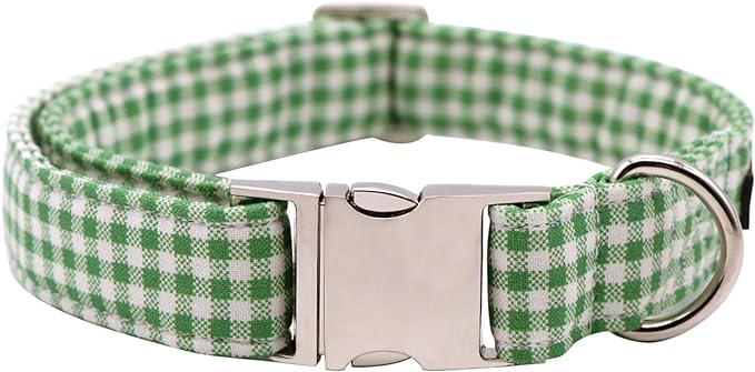 Lionet Paws Dog Collar, Comfortable Adjustable Cute Collar with Metal Buckle for Male Female Dogs Gift, Green&White Grid Pattern, XLarge, Neck 16-26 inches