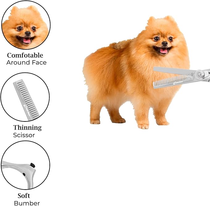 Professional Dog Grooming Scissor,5'' Inch Thinning Shears,Pet Thinning Scissors,Dog Cat Pet Grooming Scissor Pet Thinning Texturizing Shears Safety Noiseless Blunt Tip Trimming Scissor [Polish]
