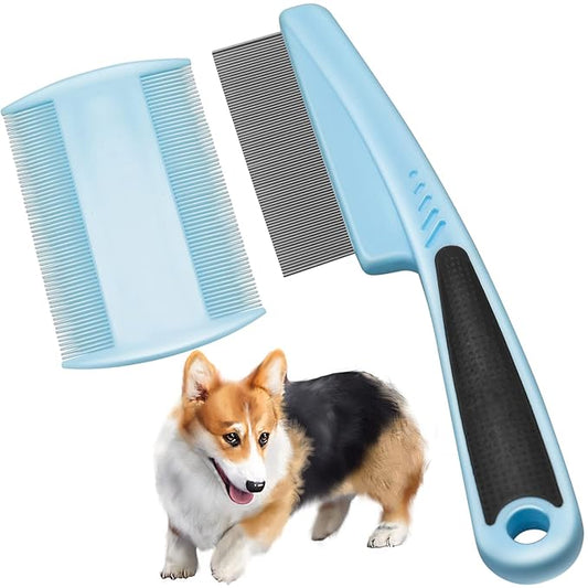 Fine Tooth Metal Comb for Removing Lice and Tear Stains, 2Pcs for Dogs, Cats, and Small Pets