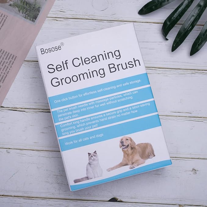 Slicker Brush - Self Cleaning Hair Brush for Dogs, Cats & Bunny - Grooming & Shedding Tool for All Pets - Non Slip Rubber Handle & Soft Bristles - Unisex, Blue