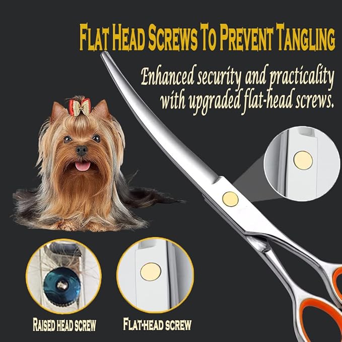 AIRY 7.5" Dog Grooming Kit Professional Dog Grooming Scissors Set Including Comb and Curved Scissors for Dog Grooming, Cat Dogs Grooming Shears for Right and Left Handers Trimming