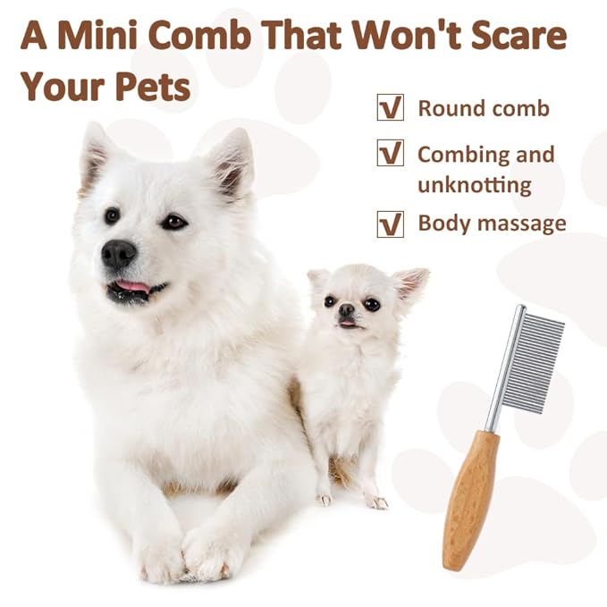 SUPERFINDINGS 3Pcs Pet Face and Finishing Comb for Cat Dog Stainless Steel Pet Hair Combs Fuller Brush Tear Stain Remover Tool for Grooming Pets with Long, Curly Hair Fur Detangler Tool Accessories