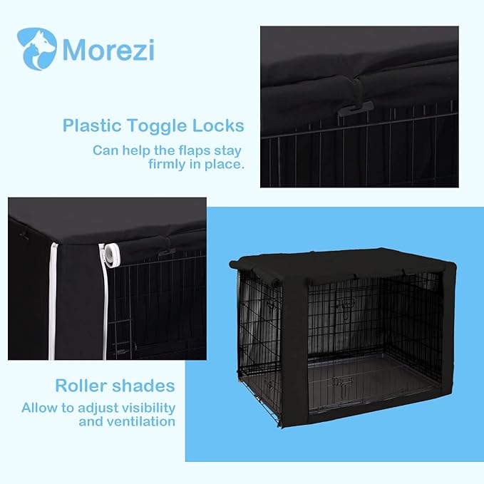 Dog Crate Cover for Wire Crates Kennel 2 Doors Heavy Duty Waterproof Windproof Soundproof Pet Cage Cover Home Decoration - Cover only - Black - Fits 24 Inch Crates