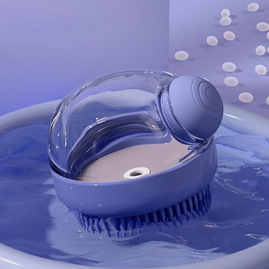 Dog Bath Scrubber Brush Pet Dog Grooming Massage Shampoo Bath Brush with Soap and Shampoo Dispenser Soft Silicone Bristle for Long Short Haired Dogs Cats Shower (BLUE)