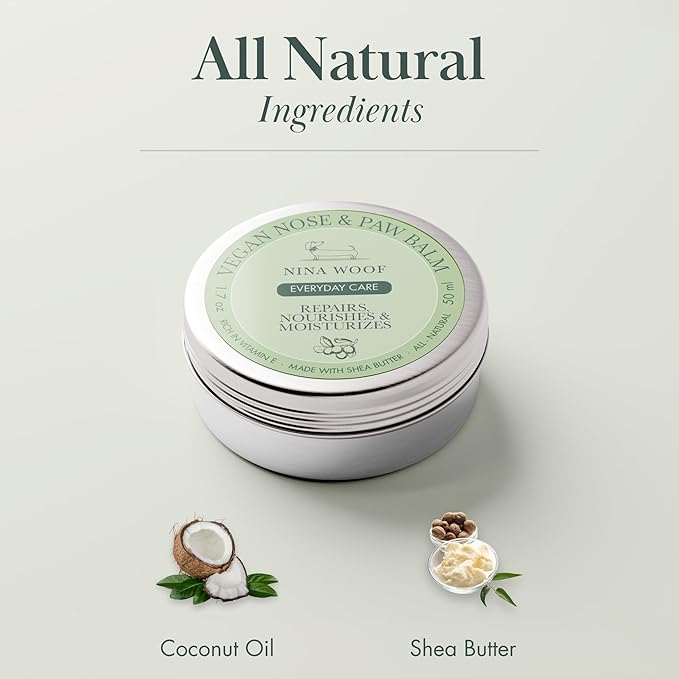 Vegan Dog Paw Balm Dogs & Nose Balm - All-Natural, Rich in Vitamin E Moisturizing Formula with Coconut Oil for Dogs & Shea Butter, Dog Nose Balm, Non-Toxic, Safe to Lick Paw Soother for Dogs