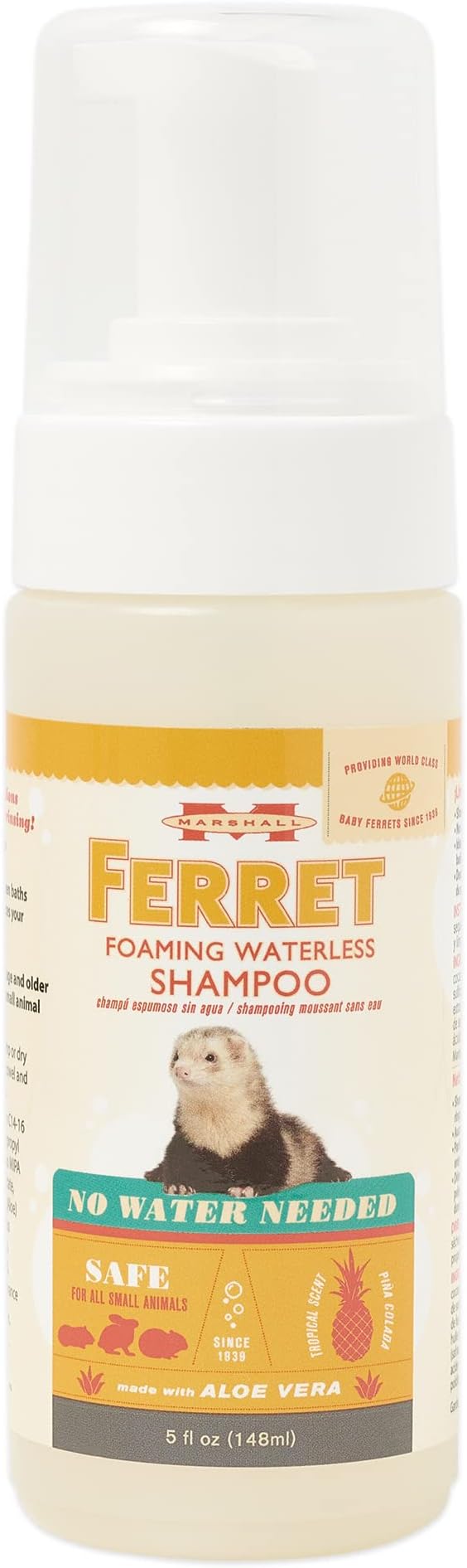 Marshall Pet Products Natural Aloe Deodorizing and Detangling Foam Leave-in Waterless Shampoo, for Ferrets and Small Animals, 5 oz