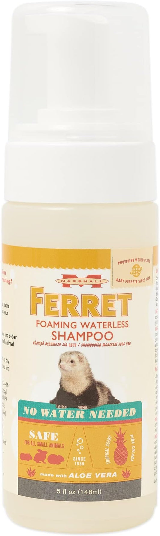 Marshall Pet Products Natural Aloe Deodorizing and Detangling Foam Leave-in Waterless Shampoo, for Ferrets and Small Animals, 5 oz
