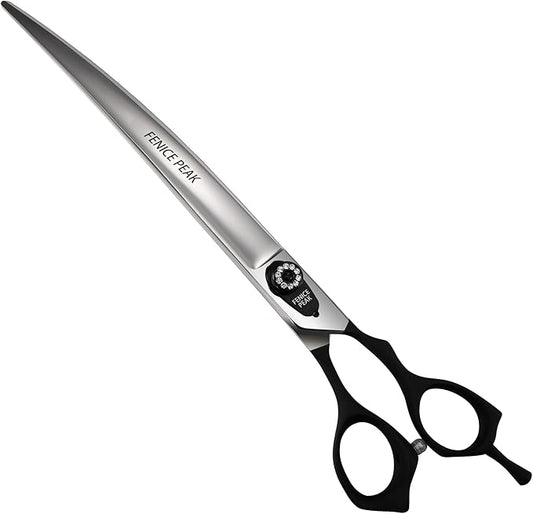 Fenice Peak 9'' Professional Curved Dog Grooming Scissors Heavy and Anti-Slip Black Handler 440C Stainless Steel Pet Cutting Shears Safety Trimming Shearing for Dogs Cats