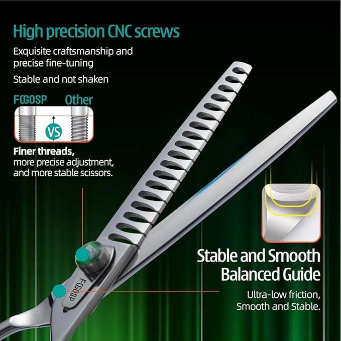 Professional Thinning Shears for Dogs 8 inch Dog Grooming Scissors for Pet Long Chunkers Shears Japanese 440C 70% Thinning Rate 24 Teeth Green Clover