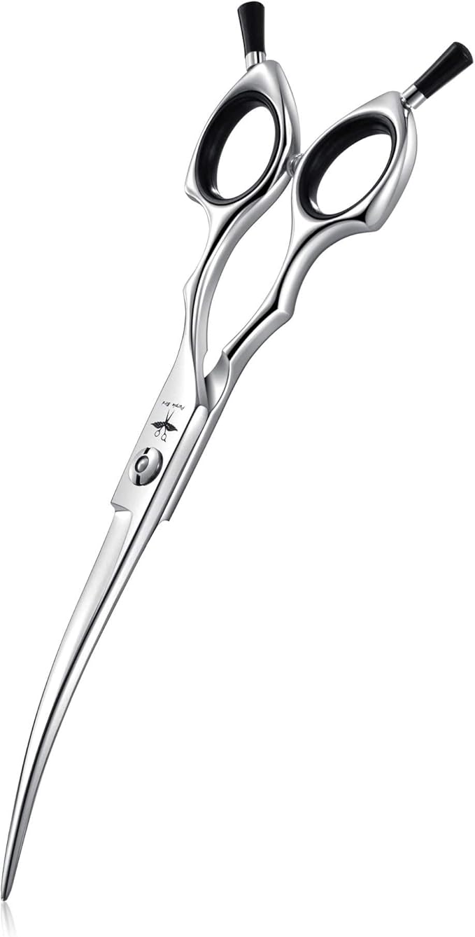 PURPLEBIRD 6.5 Inch Downward Curved Dog Grooming Scissors Pet Cutting Shears Professional Safety Blunt Tip Trimming Shearing for Dog Cat Face Paw Limb Japanese Stainless Steel Silver