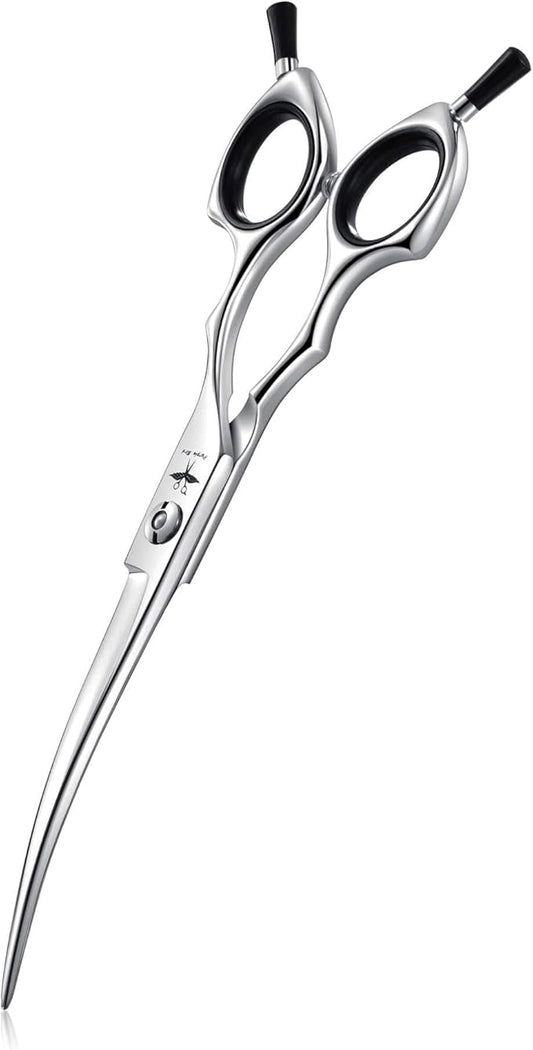 PURPLEBIRD 6.5 Inch Downward Curved Dog Grooming Scissors Pet Cutting Shears Professional Safety Blunt Tip Trimming Shearing for Dog Cat Face Paw Limb Japanese Stainless Steel Silver