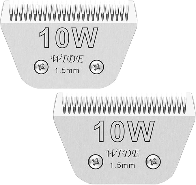 2PCS 10W Wide Blades for Dog Grooming Blades Compatible with Andis,Oster A5,Wahl km10 Dog Clippers, Detachable Dog Clipper Blade for Dog Cat Horse Animal,Size-#10W, 1/16-Inch Cut Length (1.5mm)