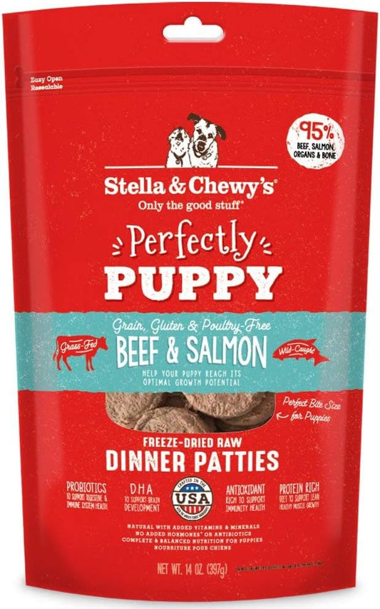 Stella & Chewy's Freeze Dried Raw Dinner Patties – Crafted for Puppies – Grain Free, Protein Rich Perfectly Puppy Beef & Salmon Recipe – 14 oz Bag