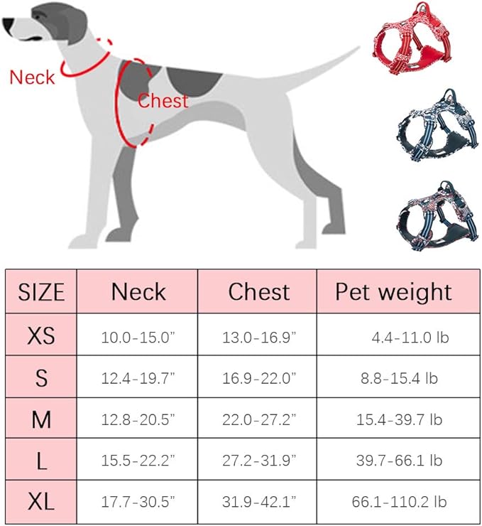 La La Pet® No Pull Dog Harness with Front Clip, Reflective Dog Vest Harness with Handle Floral Neoprene Padded Dog Vest for Puppy Small Medium Large Dogs 3 Buckles Easy to Put on & Take Off Red XS