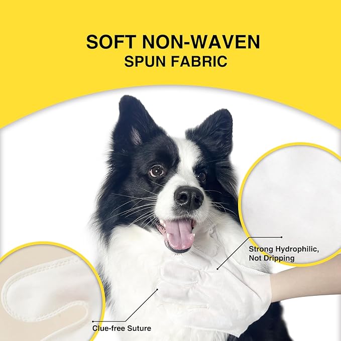 Pet Dogs Wipes Gloves 12PCS Cleaning, Cat Wipes Dog Bath Wipes, Dry Cleaning Gloves for Cats&Dogs, Pet Wash Free Gloves, Pet Bath Gloves，Pet Fur Care, Aloe Extra Nourish and Cleaning 2Pack