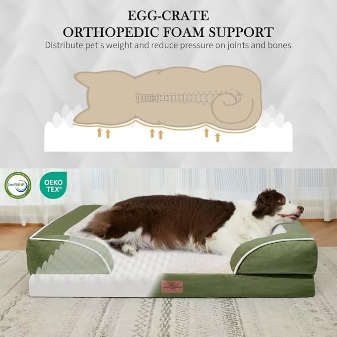 Orthopedic Dog Bed for Jumbo Breed Large Dogs, Jumbo Dog Bed Waterproof, PV Washable Dog Sofa Bed with Removable Cover & Non-Slip Bottom(Jumbo,Light Green)