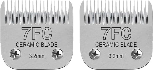 Detachable Pet Dog Clipper Blades, Compatible with Size-7FC Cut Length 1/8"(3.2mm), Most Oster A5, KM Series Clippers,Made of Stainless Steel Blade 2Pack