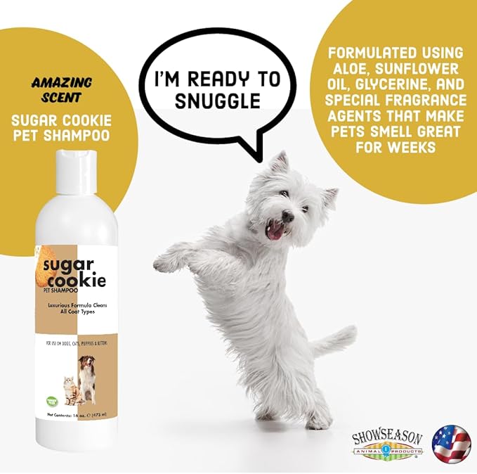Sugar Cookie Pet Shampoo 16 oz. for Dogs & Cats | Long-Lasting Odor Eliminator | Biodegradable and Non-Toxic | Made in USA