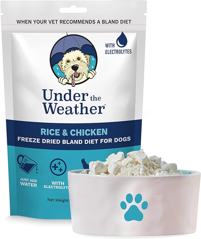 Under the Weather Bland Diet for Dogs | Easy to Digest for Sick Dogs | Always Be Ready | Contains Electrolytes - All Natural Freeze Dried 100% Human Grade Meats | 1 Pack - Chicken, Rice - 6oz