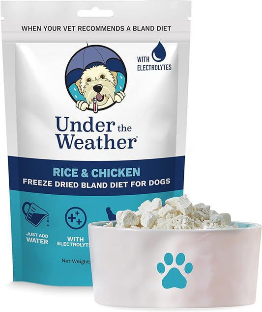 Under the Weather Bland Diet for Dogs | Easy to Digest for Sick Dogs | Always Be Ready | Contains Electrolytes - All Natural Freeze Dried 100% Human Grade Meats | 1 Pack - Chicken, Rice - 6oz