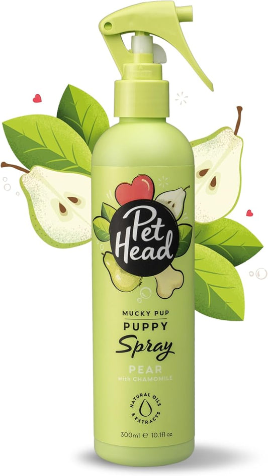 Pet Head Mucky Pup Puppy Deodoriser Spray | Pear Scent | Shampoo Conditioner Spray for Puppies from 8 Weeks | Vegan | pH-Neutral | Gentle Formula for Puppies | Made in USA | 10.1 fl. oz.