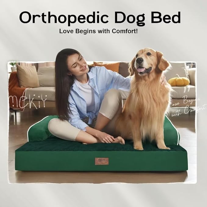 Large Dog Bed Orthopedic Washable Extra XXXLarge Big Dog Bed with Washable Bolster & Memory Foam Couch Sofa - Waterproof with Removable Cover - Emerald Dog Bed