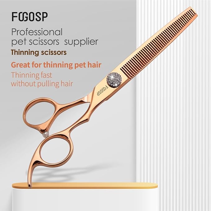 Rose Gold Titanium Thinning Shears for Dogs 46 Teeth 7'' Professional Blending Thinner Scissors for Dog Shih Tzu Teddy Pet Japanese 440C Sharp and Durable Right Handed(7,Thinner)