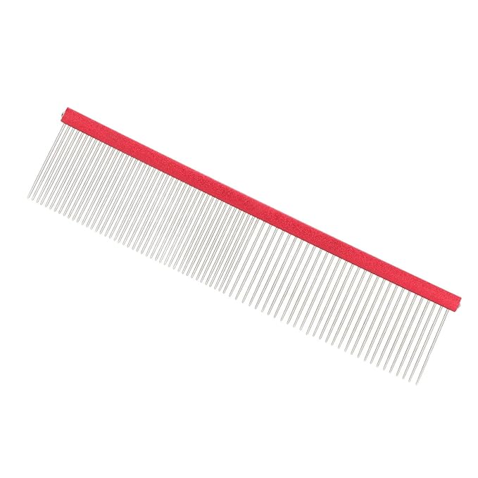 Greyhound Comb for Dogs, Metal Dog Comb with Rounded Ends, 2-in-1 Design for Grooming Matting, Red