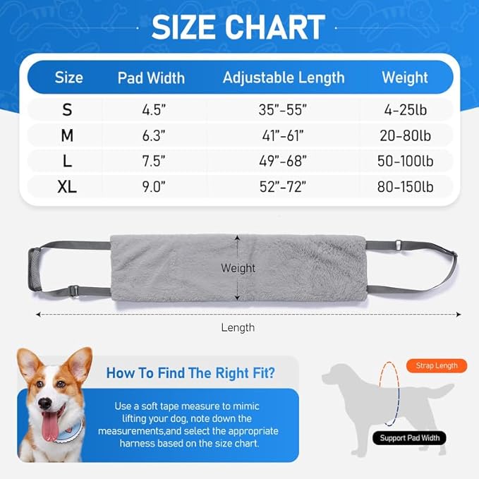 Dog Lift Harness for Medium Dogs, Adjustable Dog Sling for Back Legs, Hip Support Harness to Help Lift Dogs Rear for Canine Aid and Old K9 Cruciate Ligament Rehabilitation - Medium, Grey